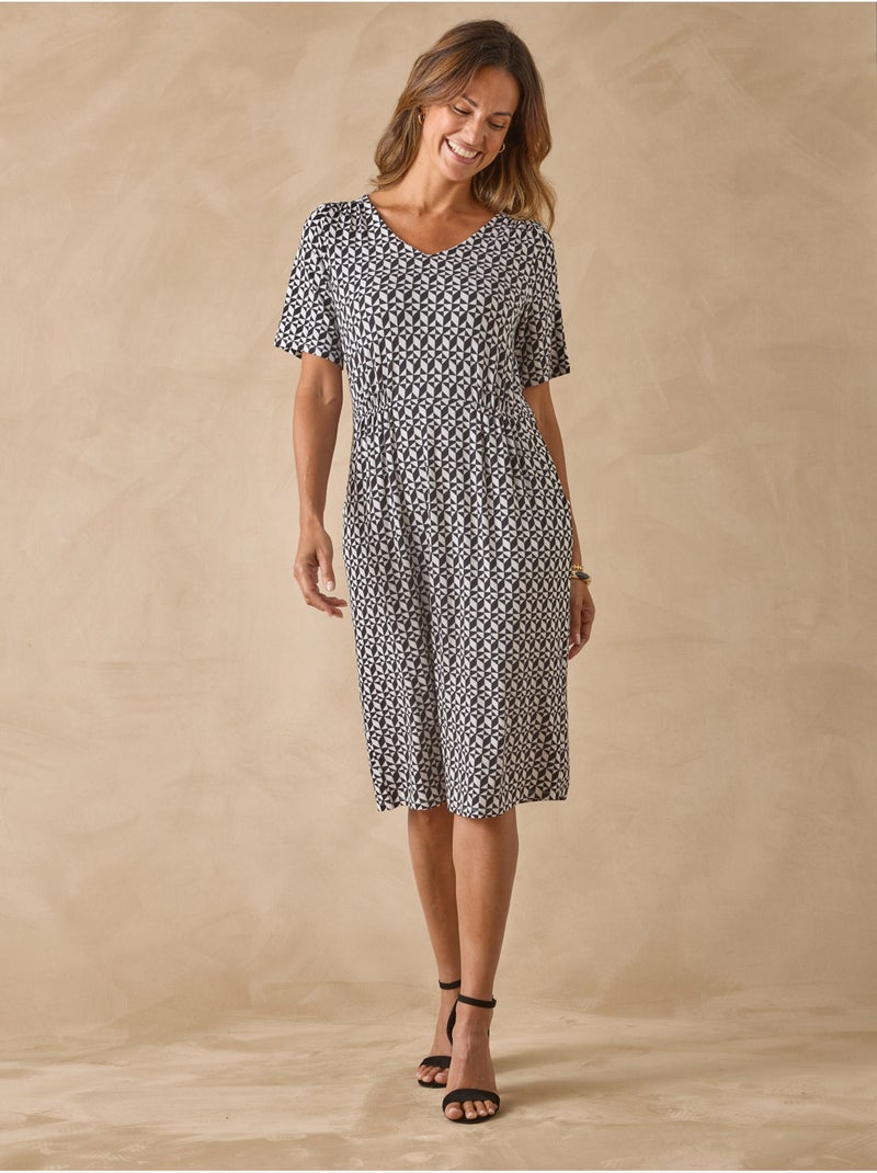 Robe manches courtes en maille - DAXON Noir Multicolore - Kiabi