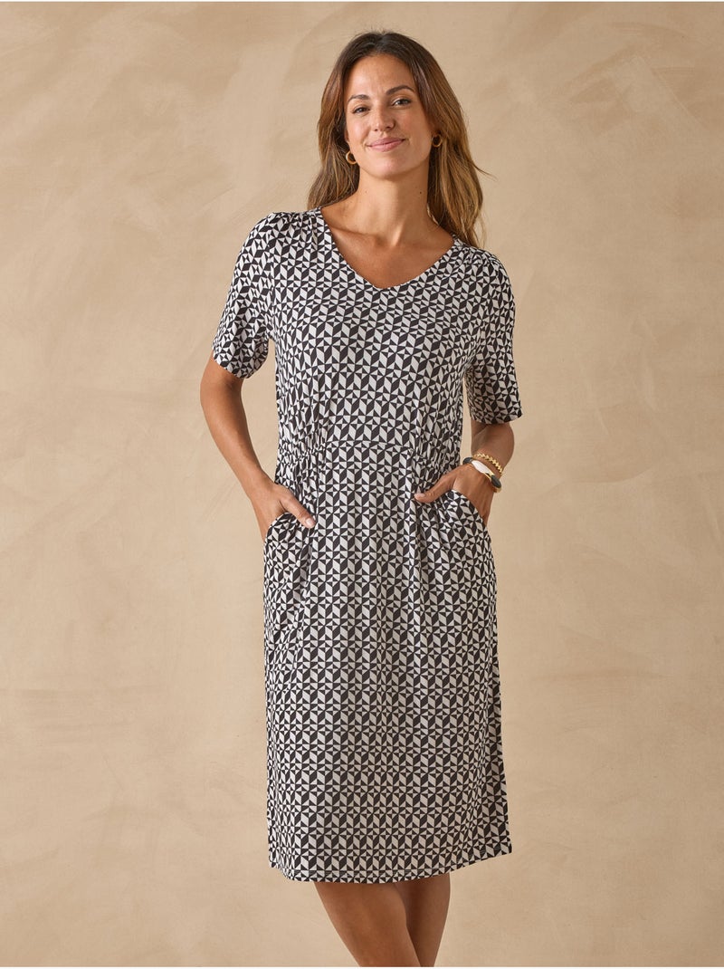 Robe manches courtes en maille - DAXON Noir Multicolore - Kiabi