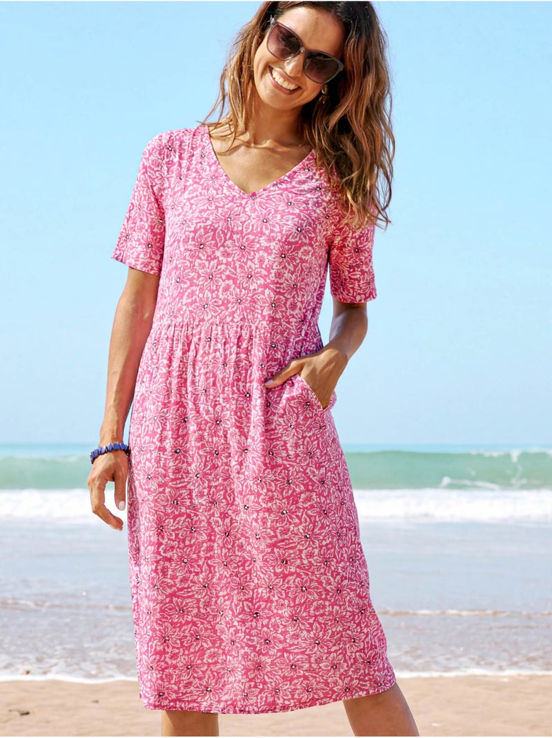 Robe manches courtes en maille - DAXON Rose/Multicolore - Kiabi