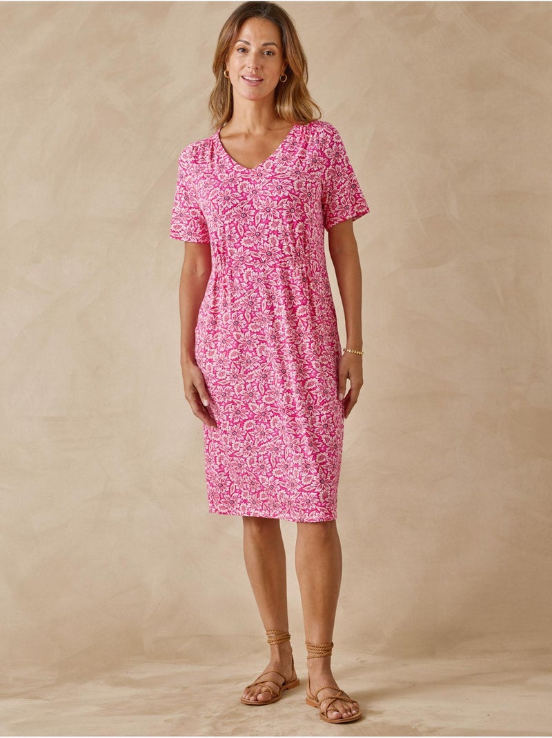 Robe manches courtes en maille - DAXON Rose/Multicolore - Kiabi