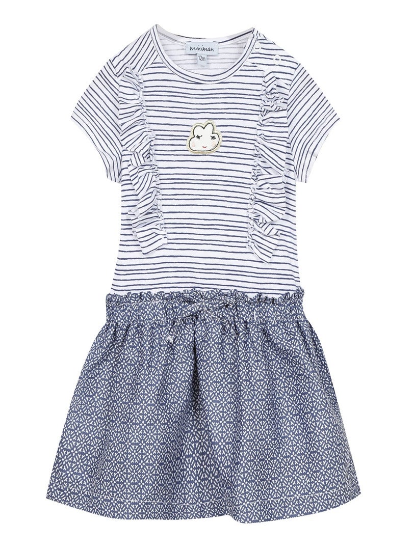 Robe Mi-longue Rayée Bleu Marine Manches Courtes - Neuf Sans étiquettes, Coupe Régulière