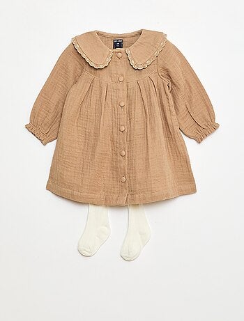 Robe manches longues en gaze de coton