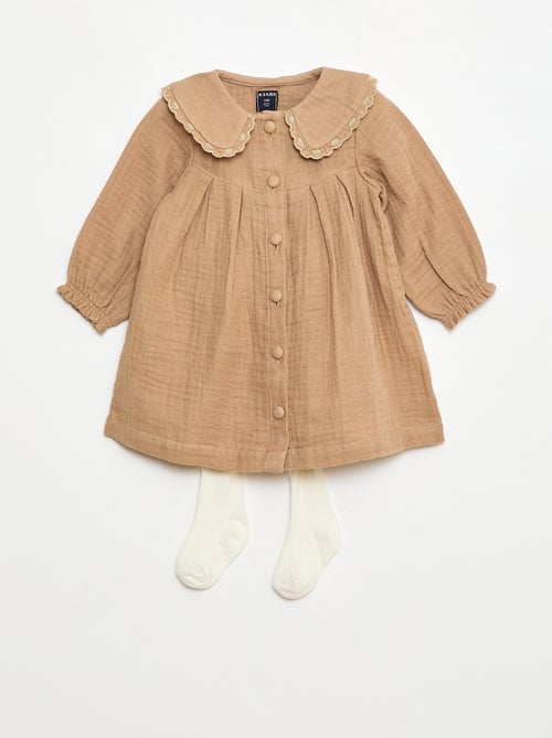 Robe manches longues en gaze de coton - Kiabi