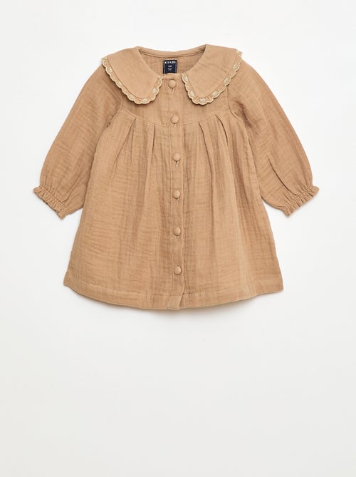 Robe manches longues en gaze de coton - Kiabi