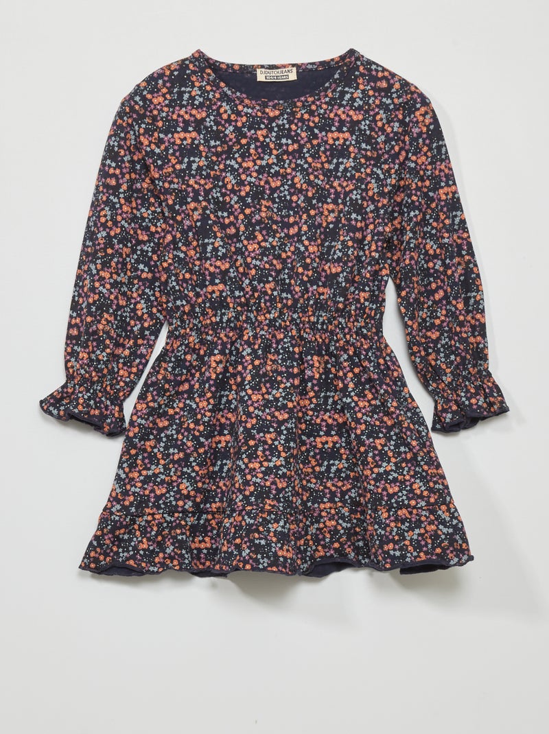 Robe manches longues fleurie Bleu - Kiabi