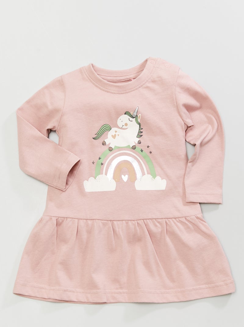 Robe manches longues 'Licorne' rose - Kiabi