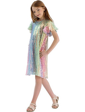Robe manches volantées motif/style paillette - minoti