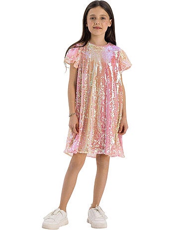 Robe manches volantées motif/style paillette - minoti