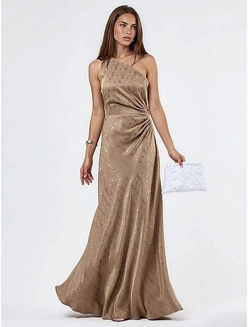 Robe maxi à col asymétrique et motifs
