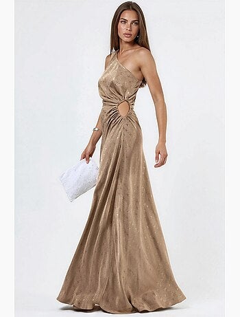 Robe maxi à col asymétrique et motifs hiccup