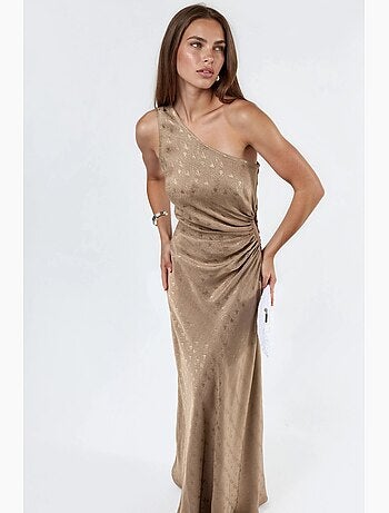 Robe maxi à col asymétrique et motifs hiccup