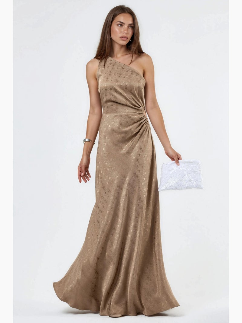 Robe maxi à col asymétrique et motifs hiccup Camel - Kiabi