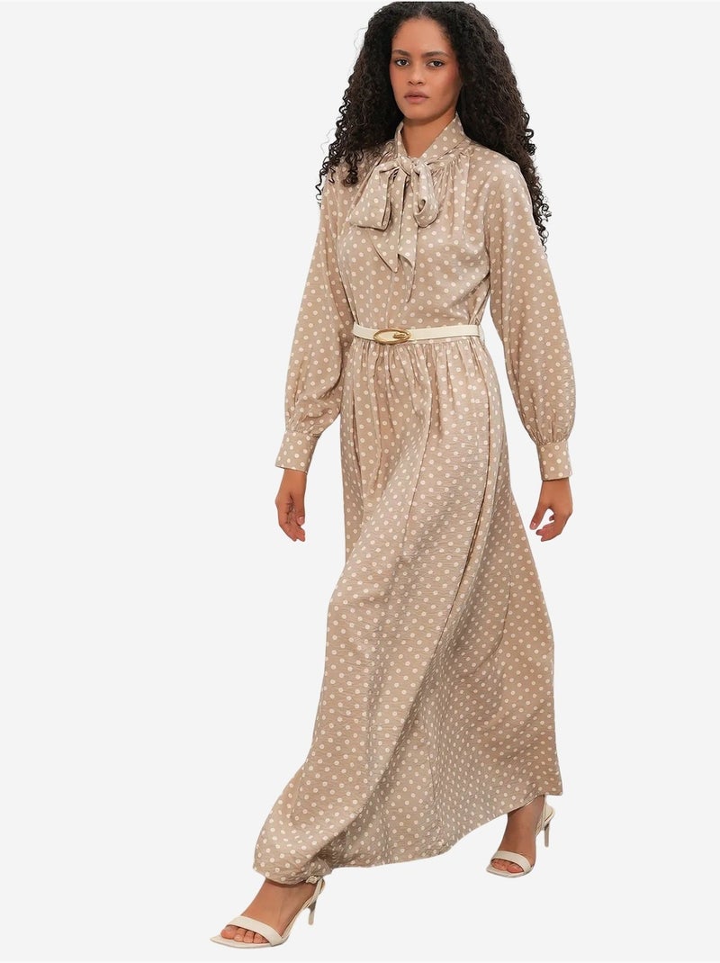 Robe maxi à pois et col chemise bdart Beige argile - Kiabi