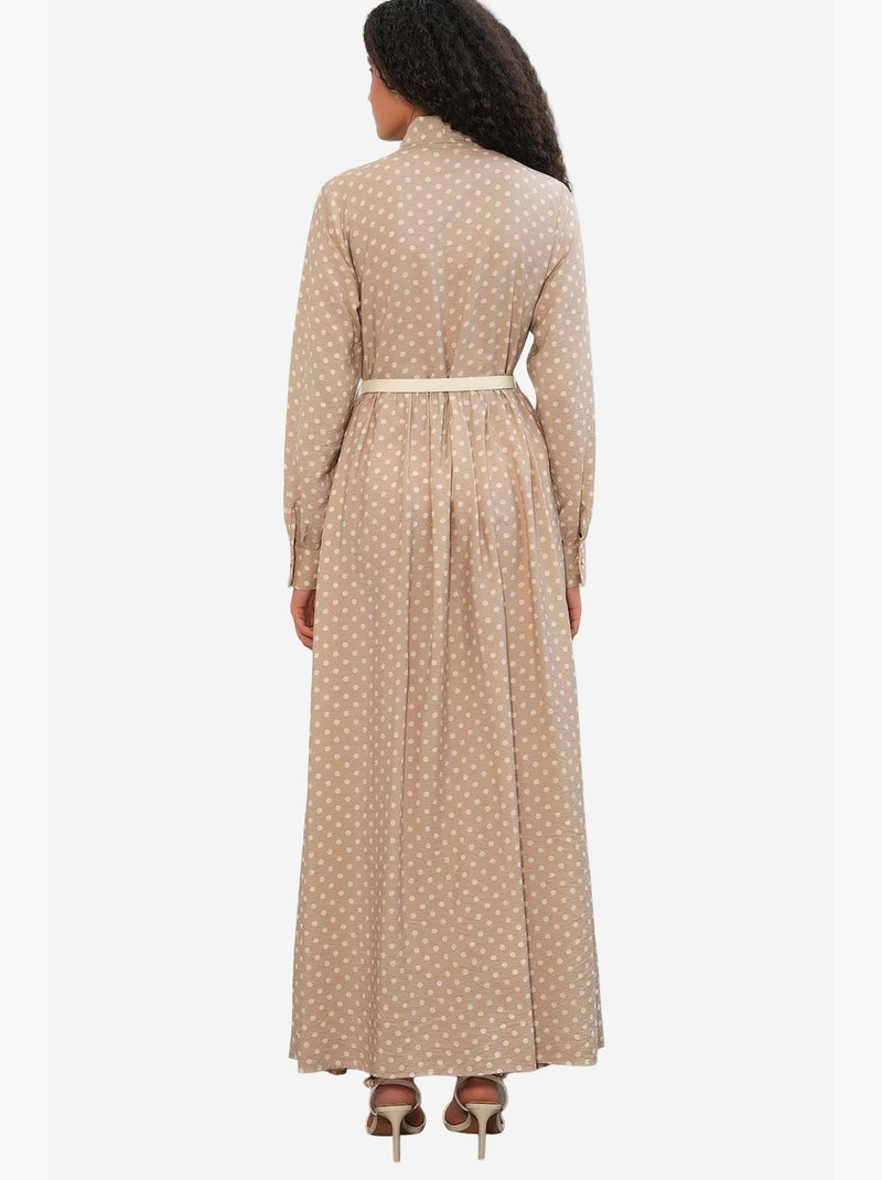 Robe maxi à pois et col chemise bdart Beige argile - Kiabi