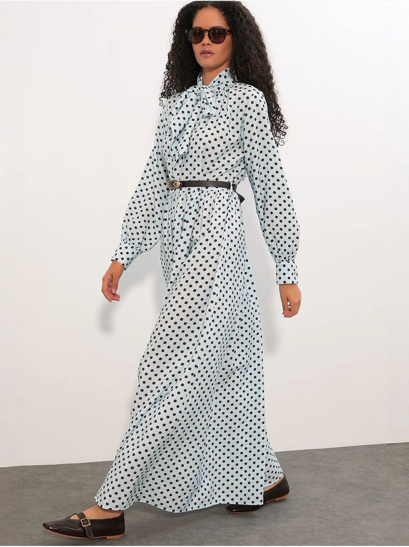 Robe maxi à pois et col chemise bdart Bleu ciel - Kiabi