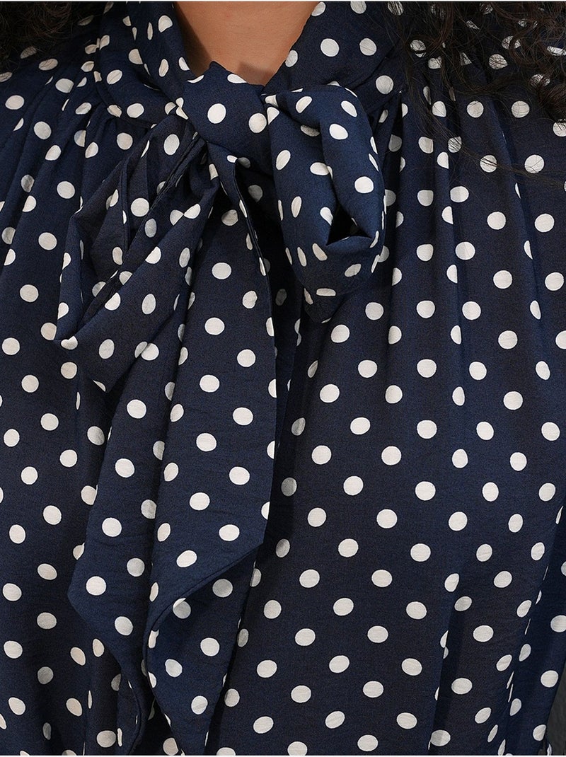 Robe maxi à pois et col chemise bdart Bleu marine - Kiabi