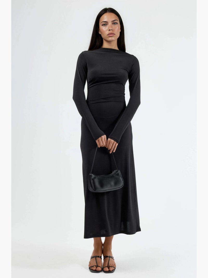 Robe maxi ajustée avec détail drapé busem Noir - Kiabi