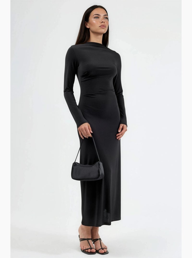 Robe maxi ajustée avec détail drapé busem Noir - Kiabi