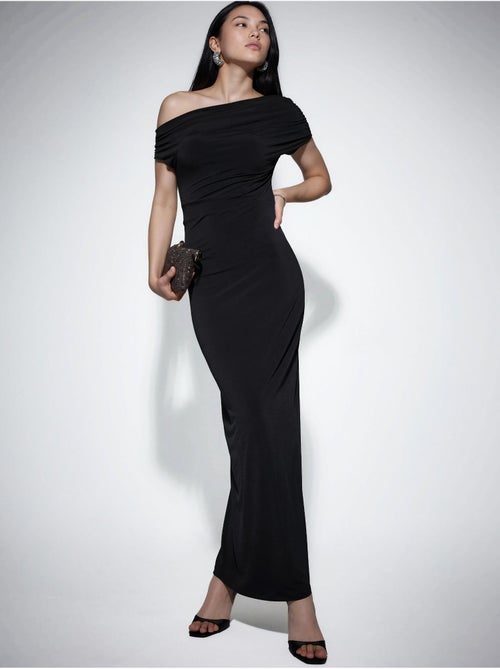 Robe maxi cintrée à col asymétrique - Kiabi