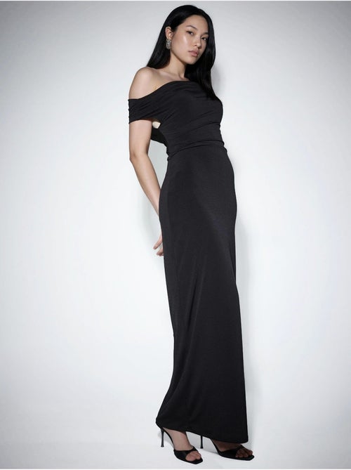 Robe maxi cintrée à col asymétrique - Kiabi