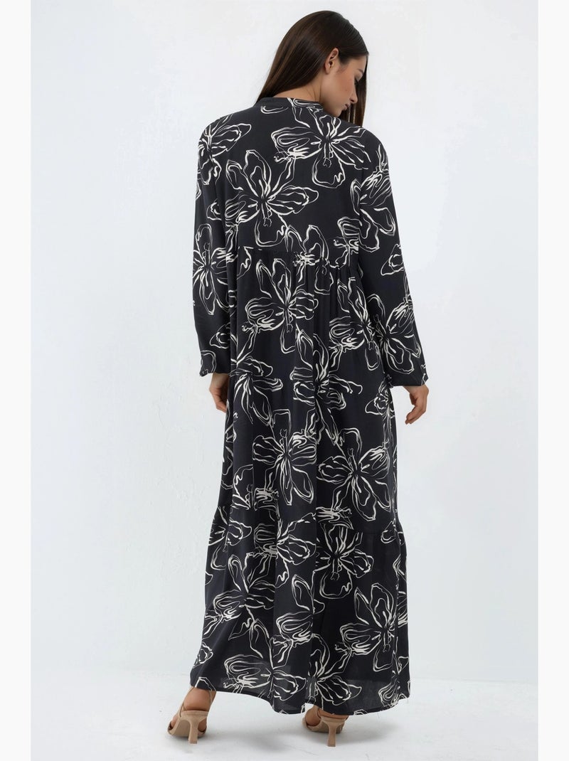 Robe maxi confortable à col v et boutons hiccup Noir - Kiabi