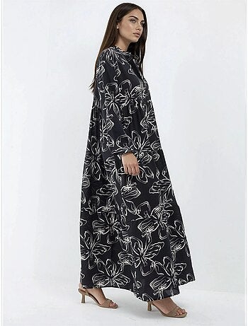 Robe maxi confortable à col v et boutons