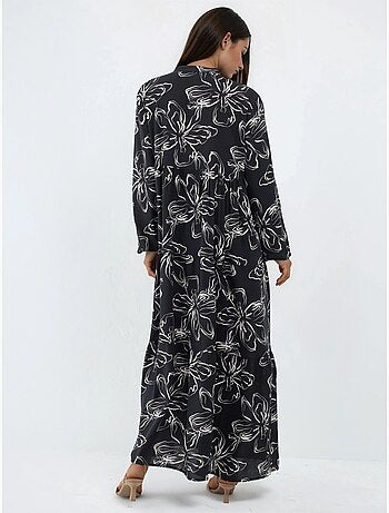 Robe maxi confortable à col v et boutons