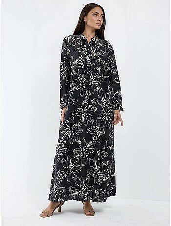 Robe maxi confortable à col v et boutons