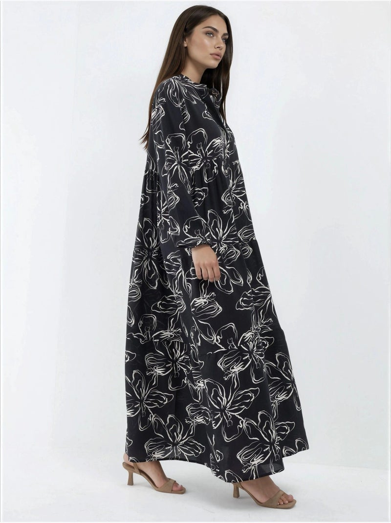 Robe maxi confortable à col v et boutons Noir - Kiabi