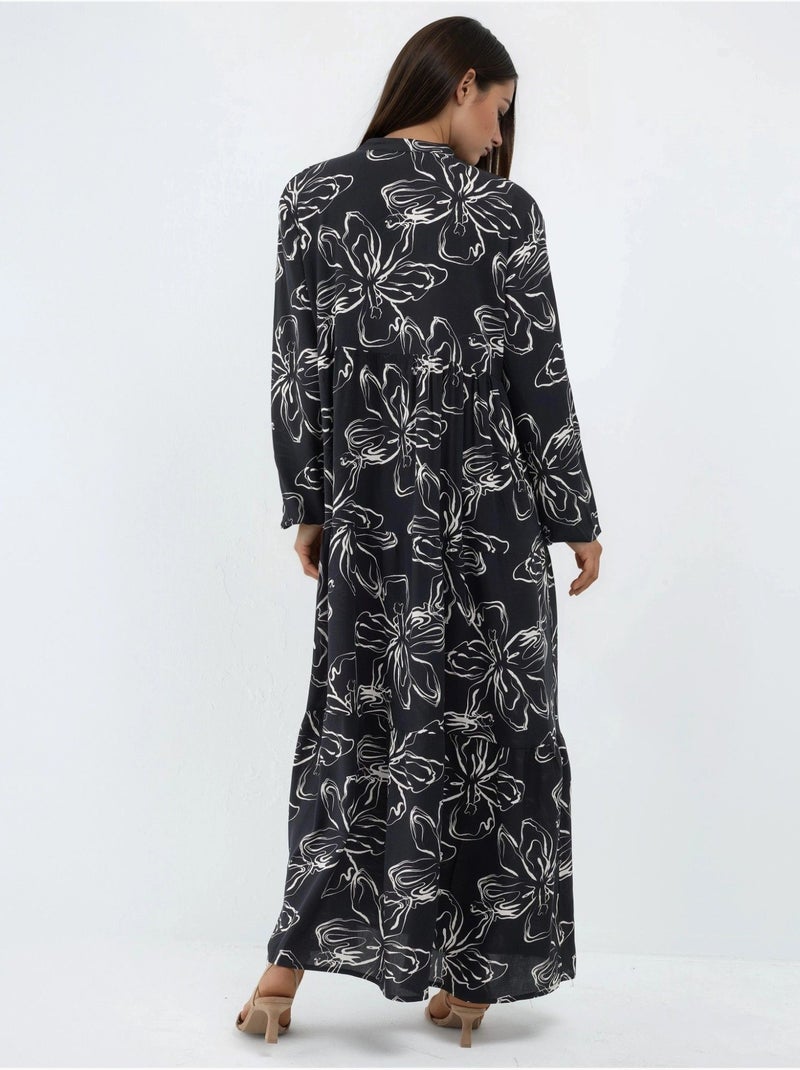 Robe maxi confortable à col v et boutons Noir - Kiabi