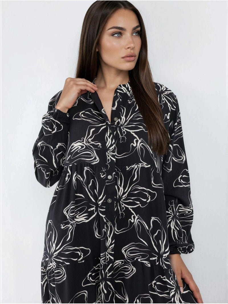 Robe maxi confortable à col v et boutons Noir - Kiabi