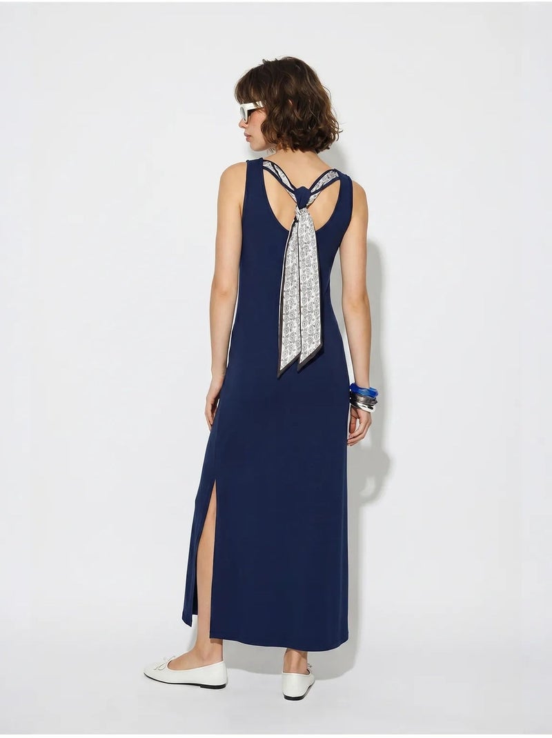 Robe maxi droite sans manches à fente lucci Bleu marine - Kiabi