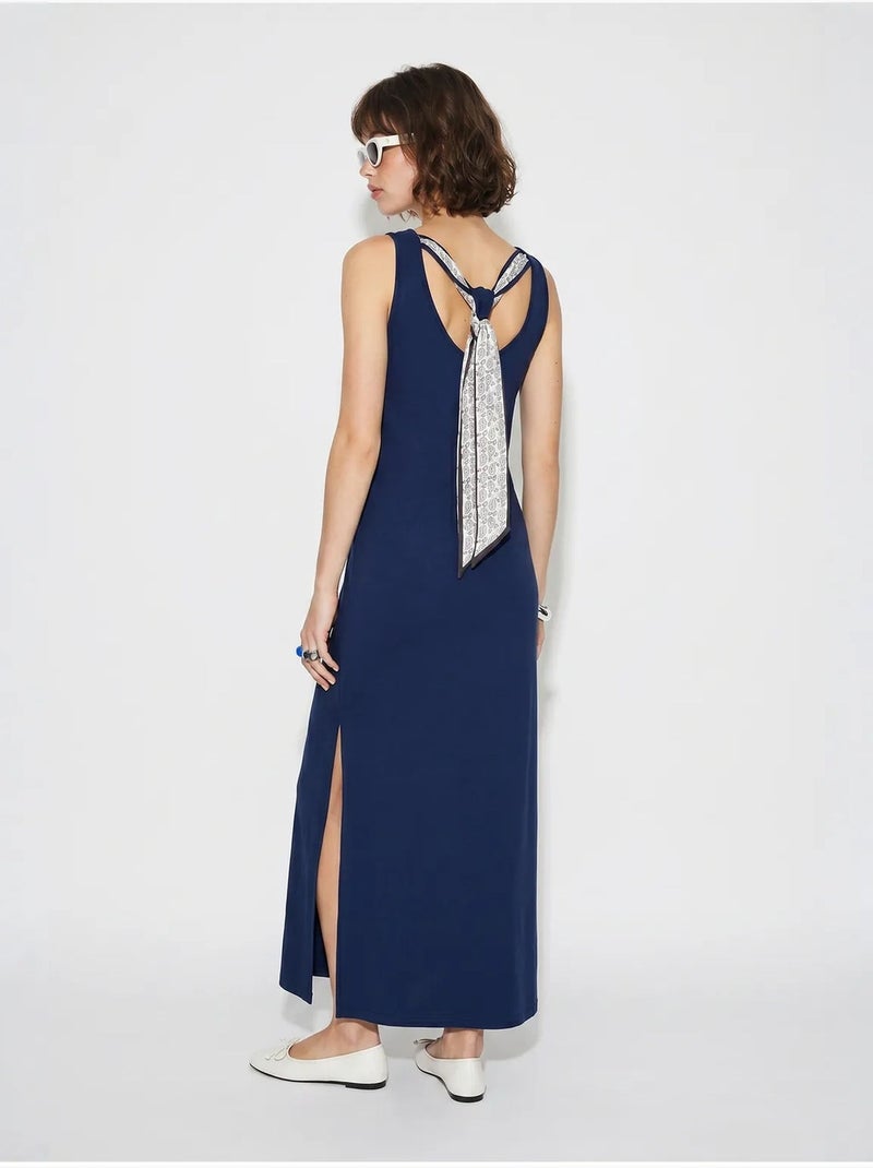 Robe maxi droite sans manches à fente lucci Bleu marine - Kiabi
