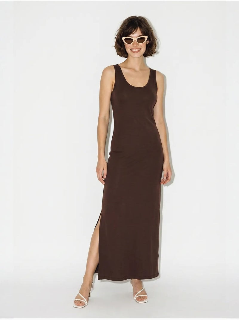 Robe maxi droite sans manches à fente lucci Marron chocolat - Kiabi