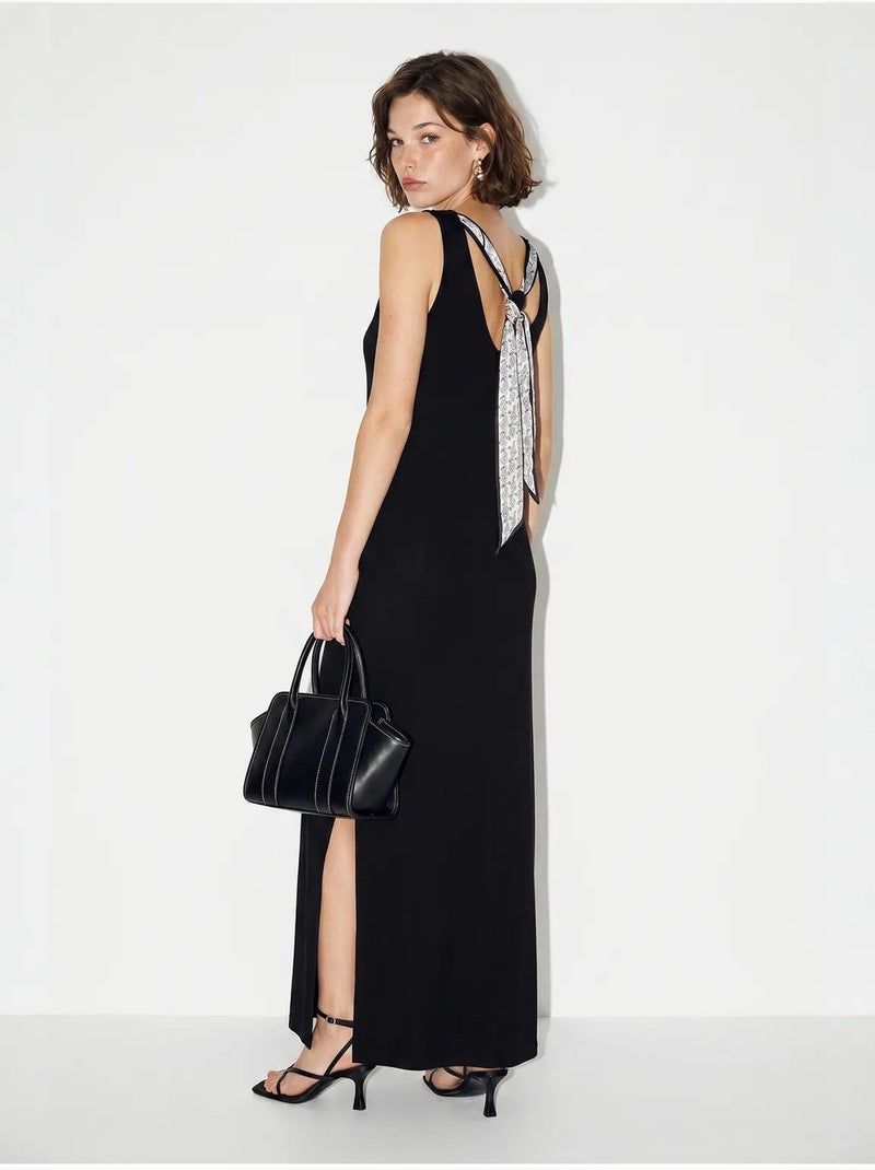 Robe maxi droite sans manches à fente lucci Noir - Kiabi