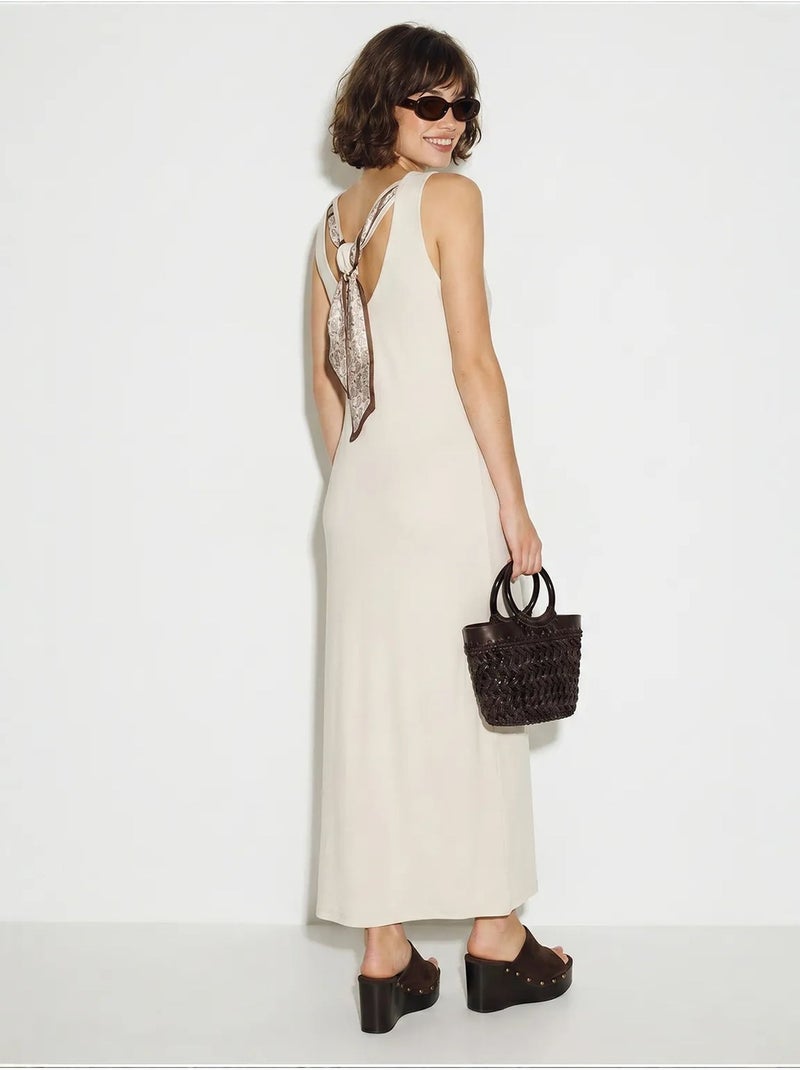 Robe maxi droite sans manches à fente lucci Sable - Kiabi