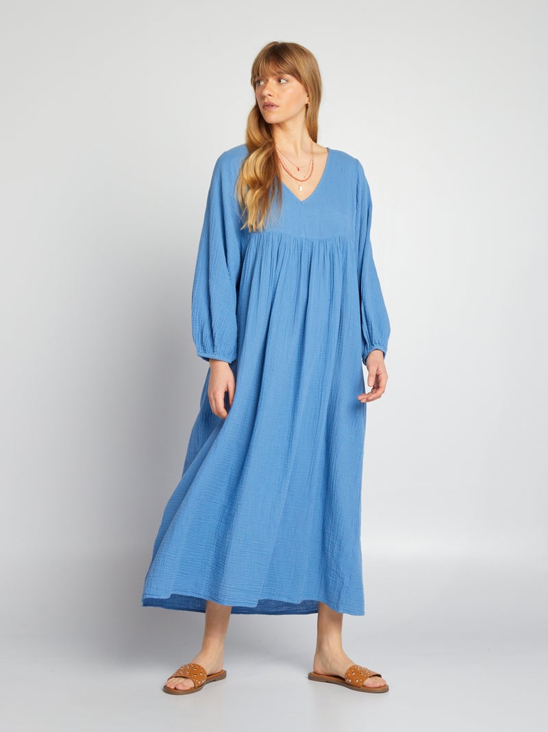 Robe maxi en double gaze de coton Bleu - Kiabi