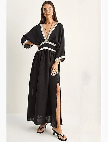 Robe maxi en mousseline de coton avec dentelle lucci