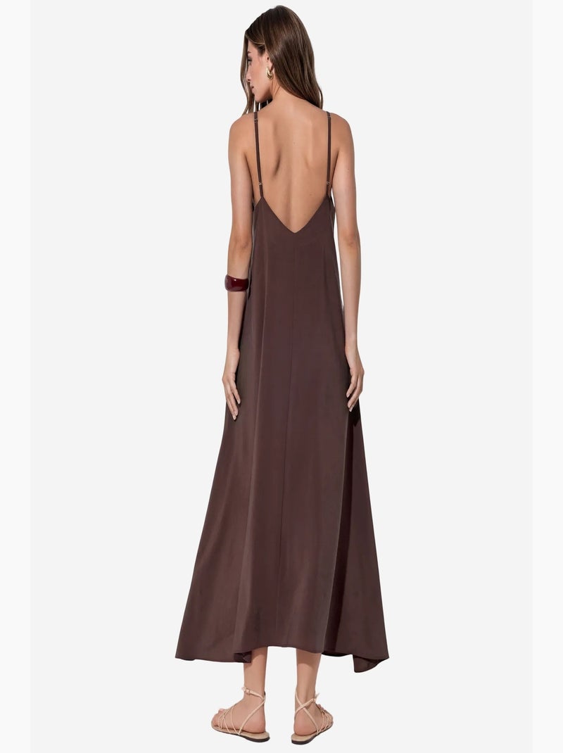 Robe maxi en satin sans manches busem Marron foncé - Kiabi