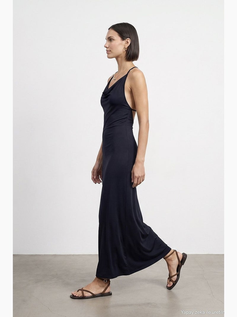 Robe maxi en viscose dilvin Bleu marine - Kiabi