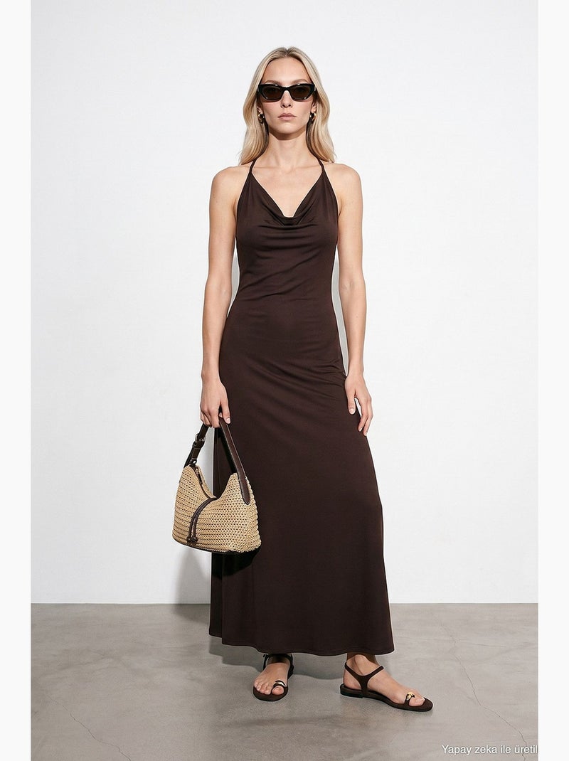 Robe maxi en viscose dilvin Marron chocolat - Kiabi