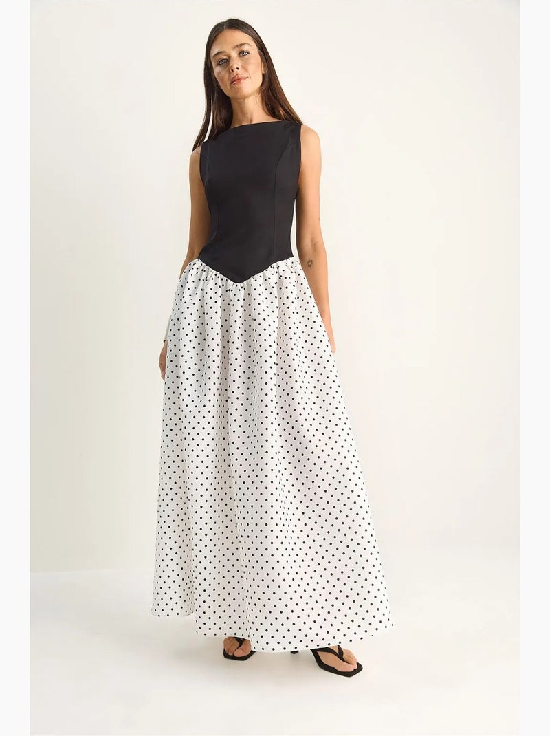 Robe maxi femme à pois avec poche lucci Noir Blanc - Kiabi