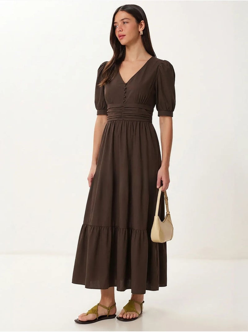 Robe maxi femme en popeline mélange coton istanbul Marron - Kiabi