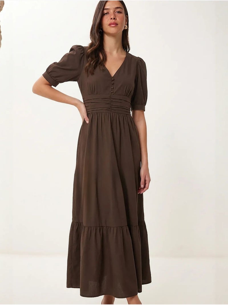 Robe maxi femme en popeline mélange coton istanbul Marron - Kiabi