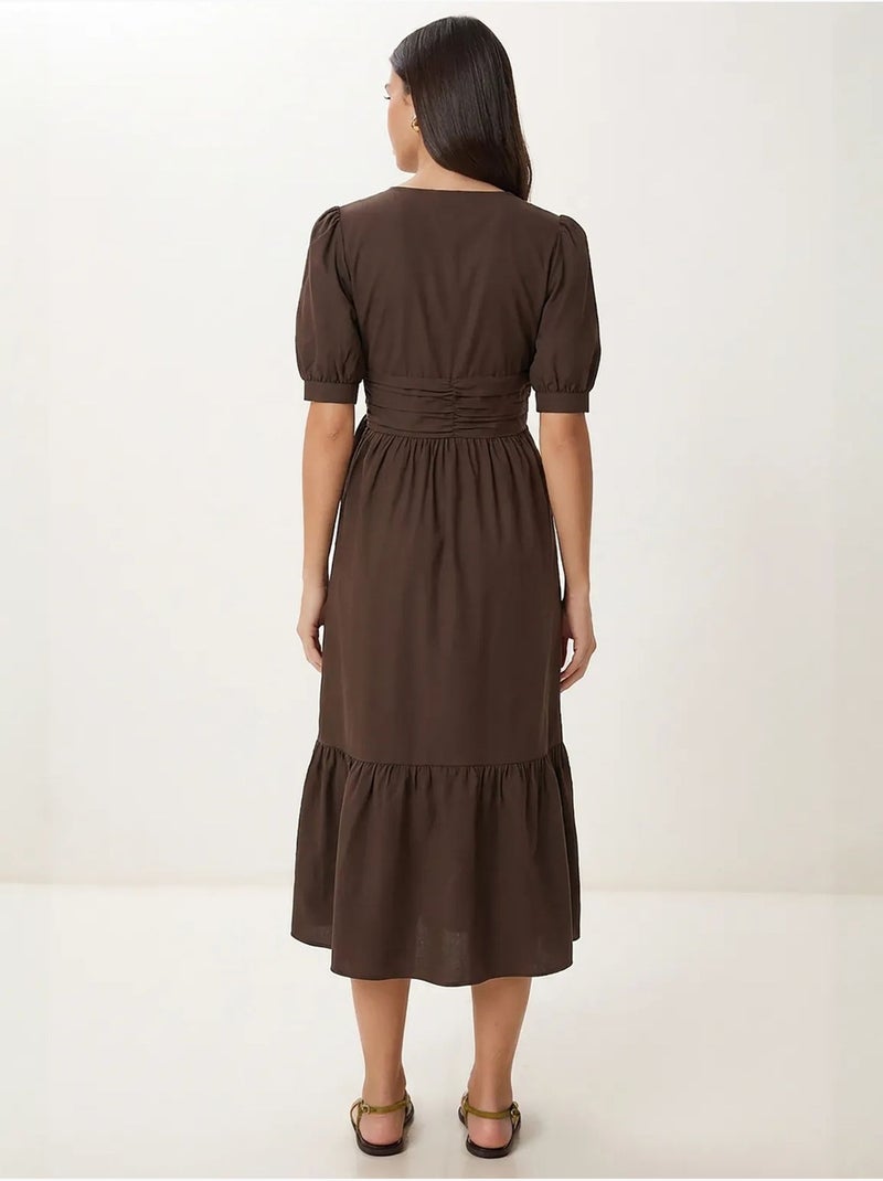 Robe maxi femme en popeline mélange coton istanbul Marron - Kiabi
