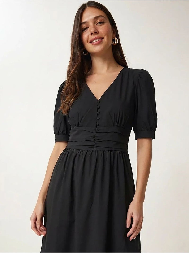 Robe maxi femme en popeline mélange coton istanbul Noir - Kiabi