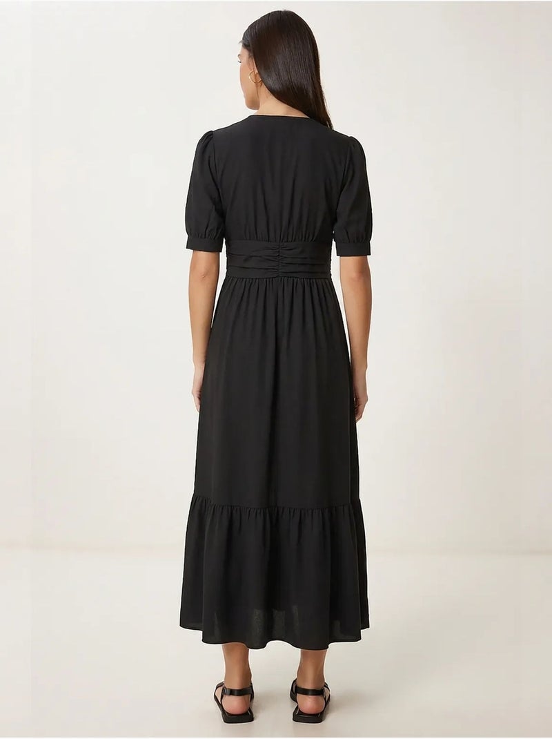 Robe maxi femme en popeline mélange coton istanbul Noir - Kiabi