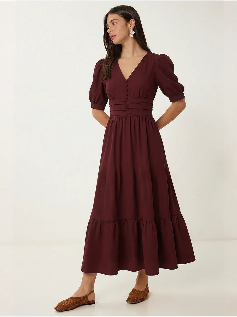 Robe maxi femme en popeline mélange coton istanbul Rouge bordeaux - Kiabi