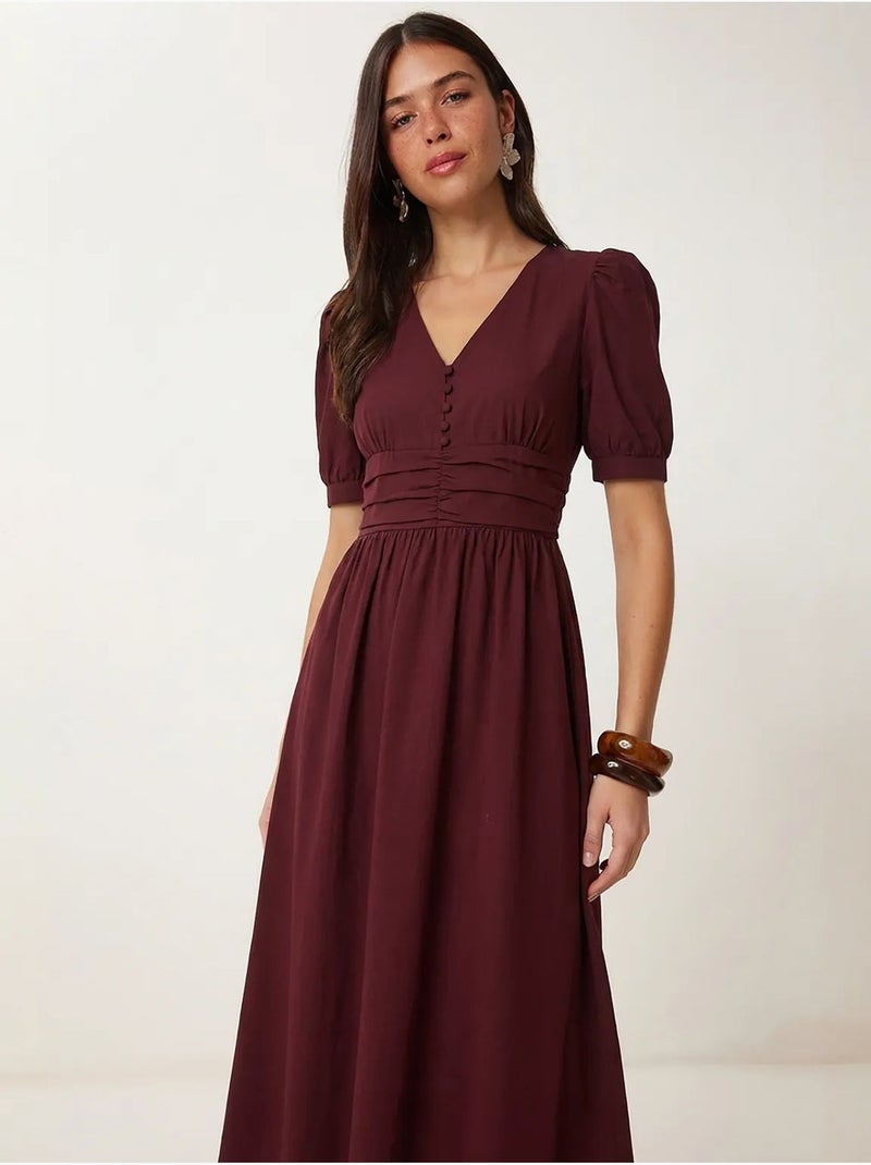 Robe maxi femme en popeline mélange coton istanbul Rouge bordeaux - Kiabi