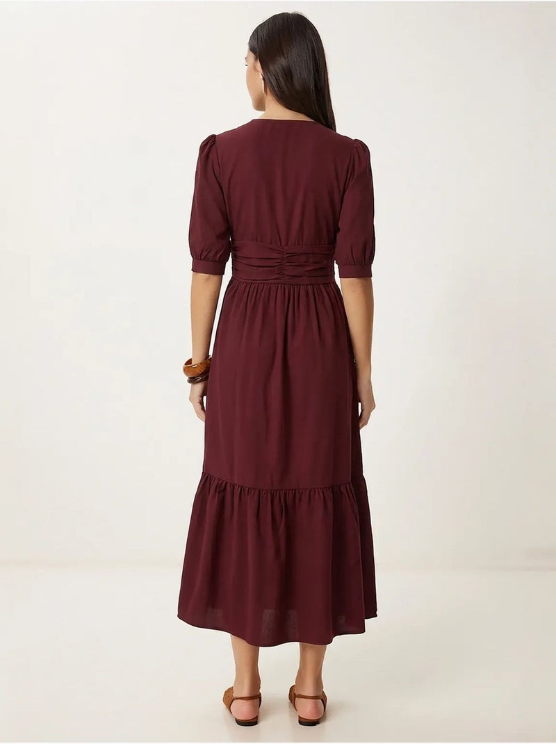 Robe maxi femme en popeline mélange coton istanbul Rouge bordeaux - Kiabi